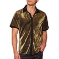 thumbnail image 1 of INSPIRE CHIC Father's Day Sheer Mesh Shirts for Men's See Through Short Sleeves Party Disco Shiny Metallic Shirts XL Golden, 1 of 4