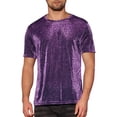 thumbnail image 1 of INSPIRE CHIC Sheer Mesh T-Shirts for Men's Short Sleeves Tee Shiny Metallic Glitter T-Shirt L Purple, 1 of 6
