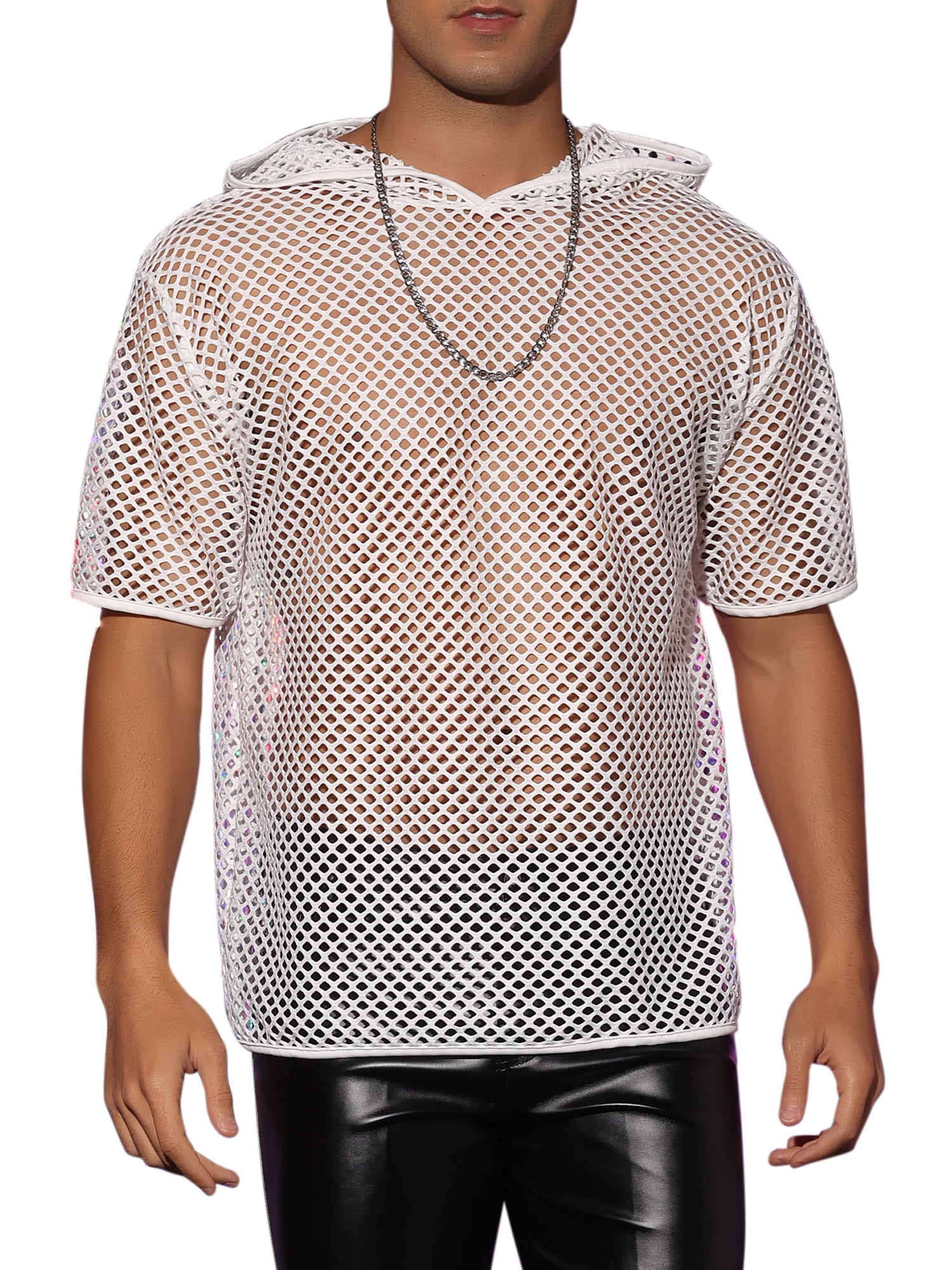 INSPIRE CHIC Sheer Mesh T-Shirts for Men's See Through Short INSPIRE CHIC Sheer Mesh T-Shirts for Men's See Through Short