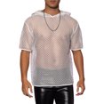 thumbnail image 1 of INSPIRE CHIC Sheer Mesh T-Shirts for Men's See Through Short Sleeves Club Tee Tops with Hood 2XL White, 1 of 4