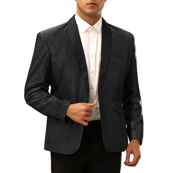INSPIRE CHIC Shiny Blazers for Men's Shawl Lapel Wedding Prom Sport Coats XL Black
