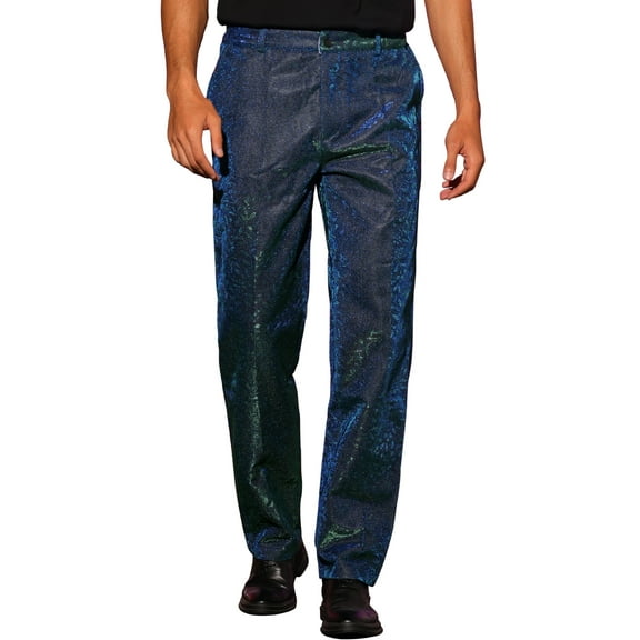 INSPIRE CHIC Shiny Pants for Men's Slim Fit Glitter Disco Party Dance Sparkly Slacks