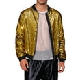 thumbnail image 1 of Shiny Sequin BomberJacket for Men's Zip Up Party Disco Metallic Varsity Jackets S Golden, 1 of 5