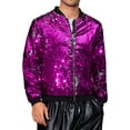 thumbnail image 1 of Shiny Sequin BomberJacket for Men's Zip Up Party Disco Metallic Varsity Jackets M Purple, 1 of 5