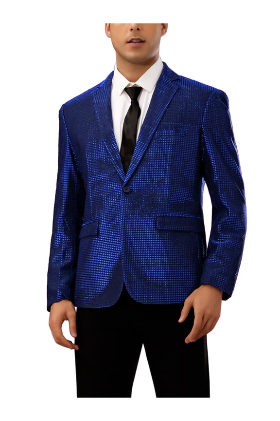 Shiny Sport Coats for Men's One Button Single Breasted Wedding Party Blazers M Navy Blue