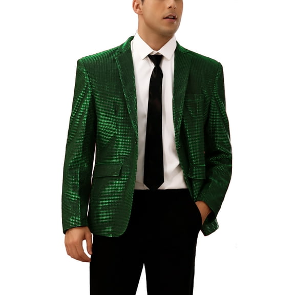 INSPIRE CHIC Shiny Sport Coats for Men's One Button Single Breasted Wedding Party Blazers M Green