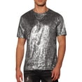 thumbnail image 1 of INSPIRE CHIC Shiny T-Shirt for Men's Round Neck Short Sleeves Club Prom Sparkle Tee Top M Silver, 1 of 5