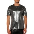 thumbnail image 1 of INSPIRE CHIC Shiny Tops for Men's Crew Neck Short Sleeves Metallic Party T-Shirts Silver 2XL, 1 of 4