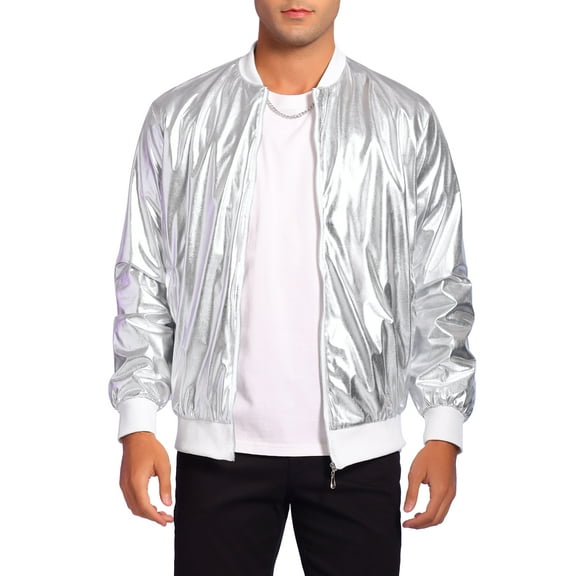 INSPIRE CHIC Shiny Varsity Jacket for Men's Metallic Baseball Bomber Jacket