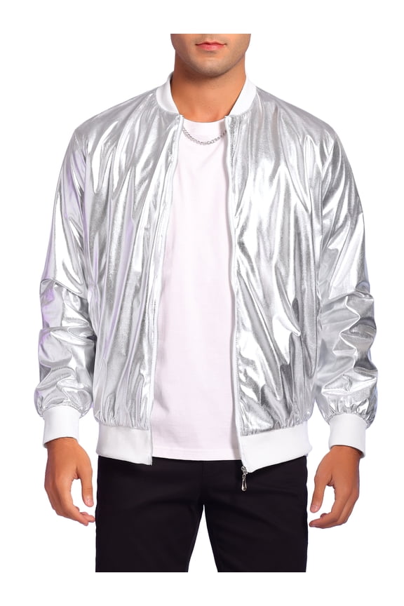 Shiny Varsity Jacket for Men's Metallic Baseball Bomber Jacket