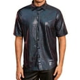 thumbnail image 1 of INSPIRE CHIC Shirts for Men's Button Down Short Sleeve Nightclub Prom Shiny Party 70s Disco Shirt S Black, 1 of 5