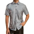 thumbnail image 1 of INSPIRE CHIC Shirts for Men's Button Down Short Sleeve Nightclub Prom Shiny Party 70s Disco Shirt XL Silver, 1 of 5