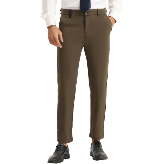 INSPIRE CHIC Skinny Trouser for Men's Solid Color Flat Front Formal Dress Pants Brown 32