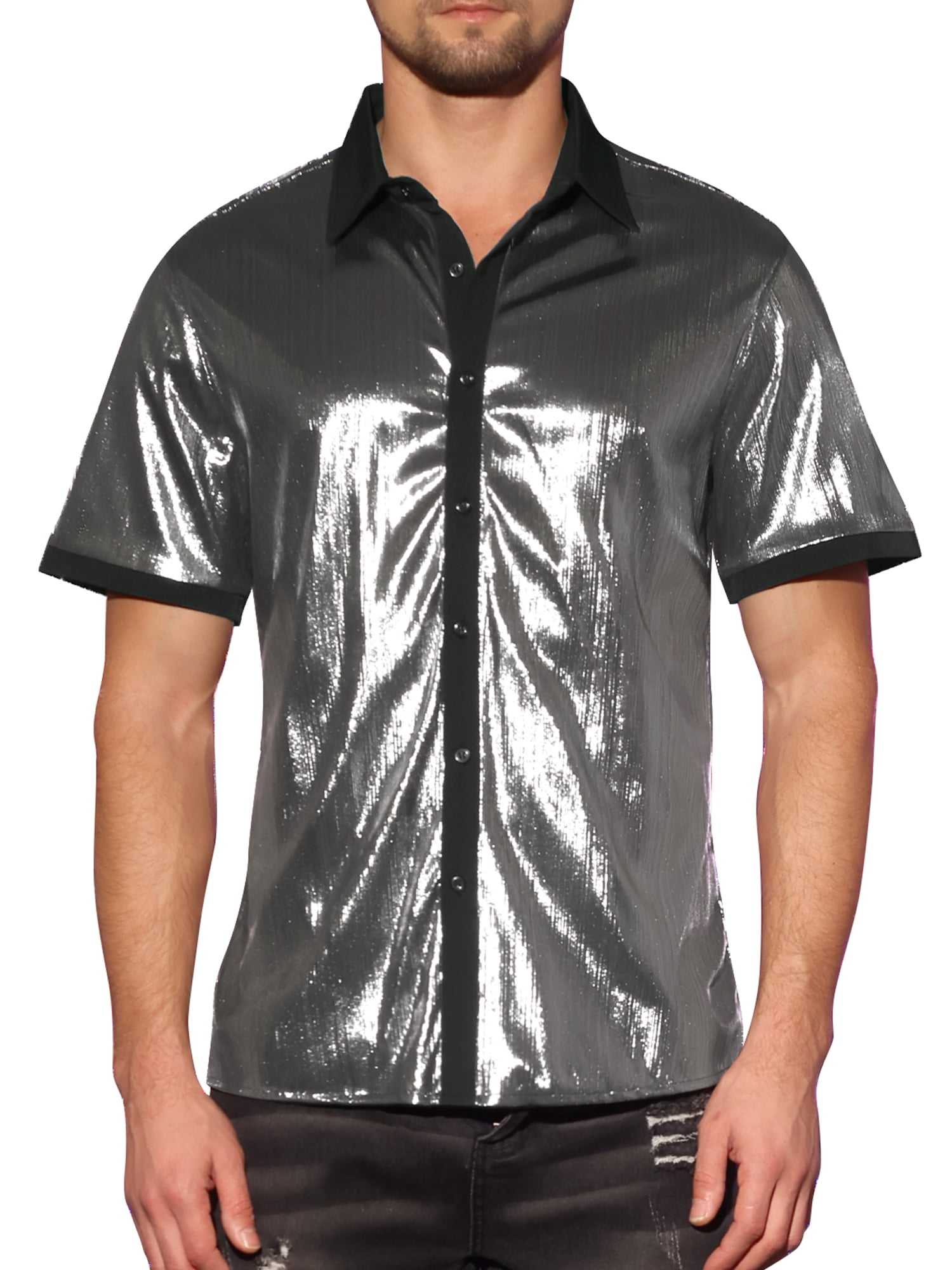INSPIRE CHIC Sparkle Disco Shirt for Men's Short Sleeves Button Down ...