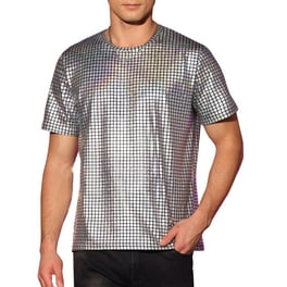 INSPIRE CHIC Metallic T-Shirt for Men's Stand Collared Shiny Disco