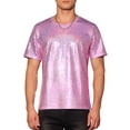thumbnail image 1 of INSPIRE CHIC Metallic T-Shirt for Men's Round Neck Short Sleeves Sparkle Glitter Tee 2XL Pink, 1 of 6