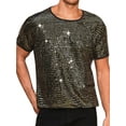 thumbnail image 1 of INSPIRE CHIC Sparkling T-Shirt for Men's Round Neck Short Sleeve Party Clubwear Glitter Top M Golden, 1 of 6