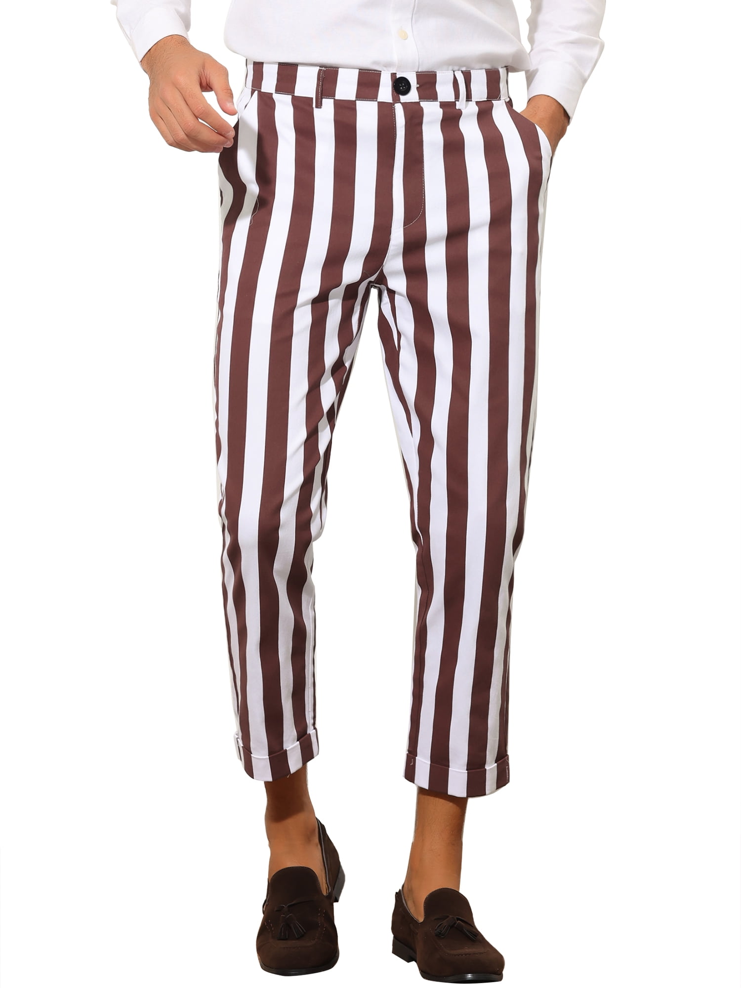 INSPIRE CHIC Stripe Business Pants for Men's Slim Fit Tapered Dress ...