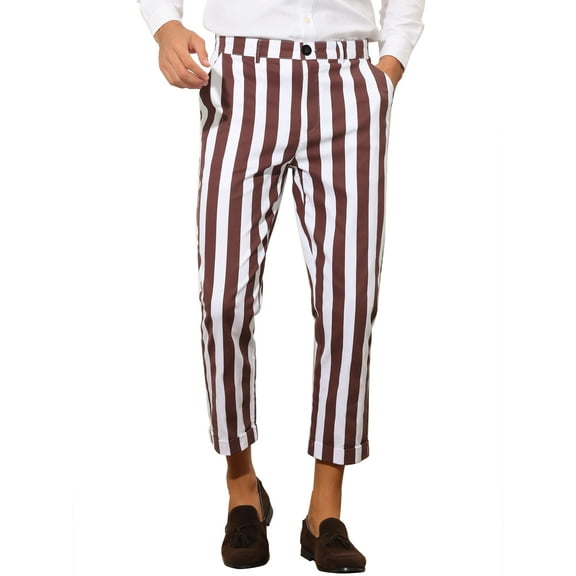 INSPIRE CHIC Stripe Business Pants for Men's Slim Fit Tapered Dress Pants