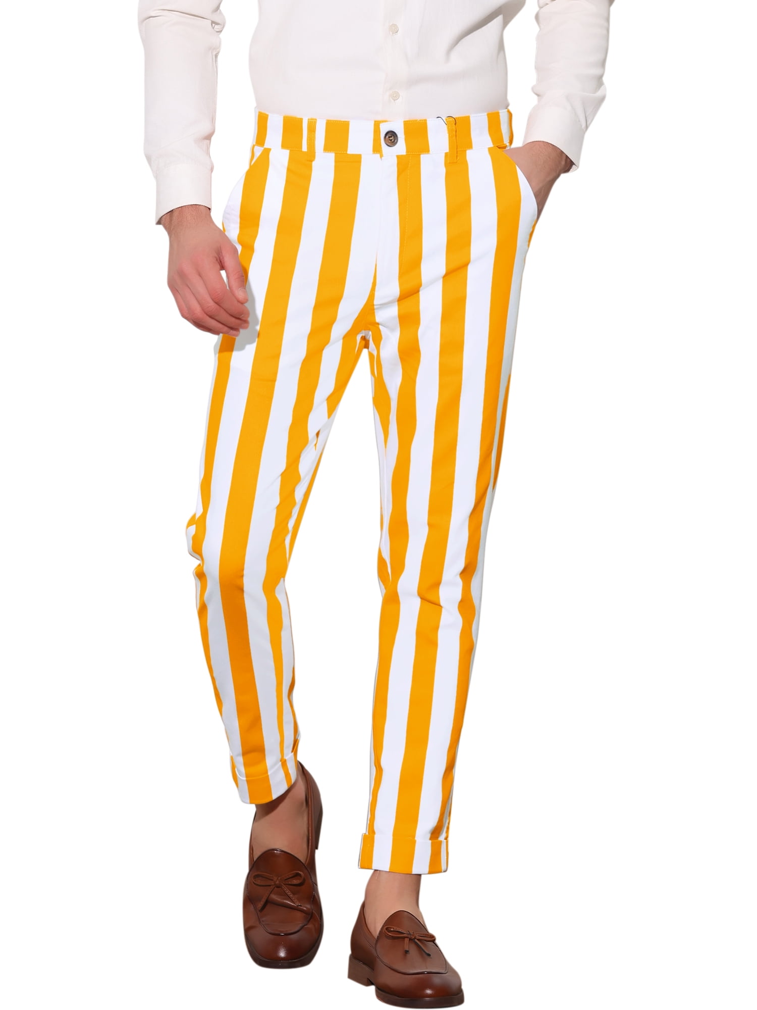 INSPIRE CHIC Stripe Business Pants for Men's Slim Fit Tapered Dress ...