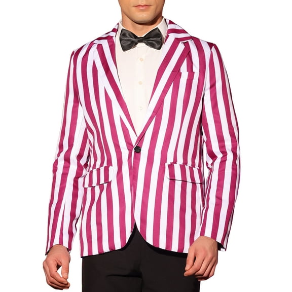 INSPIRE CHIC Men's Blazers Striped Pattern One Button Notach Lapel Collar Coat S Red White