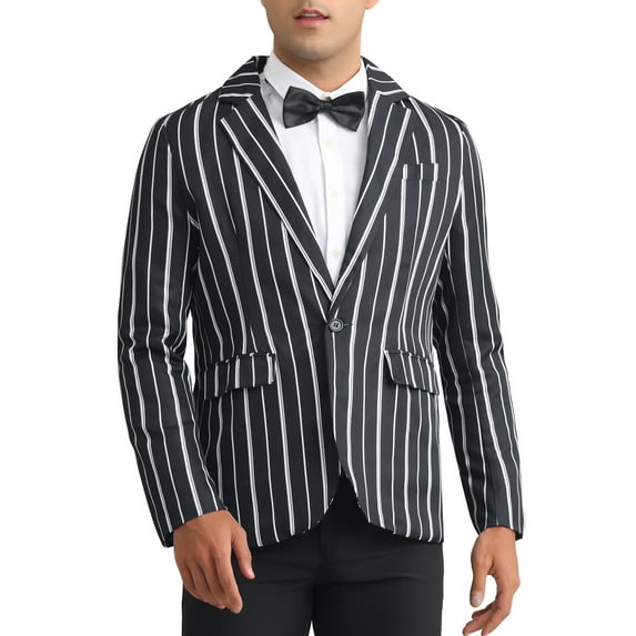 INSPIRE CHIC Striped Blazers for Men's One Button Slim Fit Business Stripe Sports Coats L Black