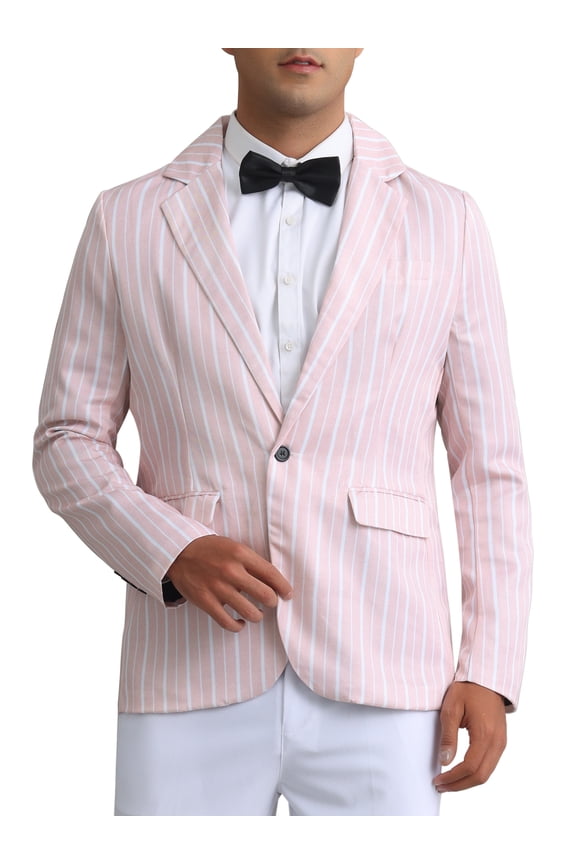 Striped Blazers for Men's One Button Slim Fit Business Stripe Sports Coats M Pink