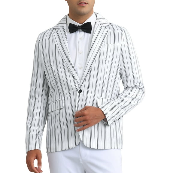 INSPIRE CHIC Striped Blazers for Men's One Button Slim Fit Business Stripe Sports Coats S White