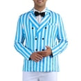 thumbnail image 1 of INSPIRE CHIC Striped Blazers for Men's Peak Lapel Sports Coat Double Breasted Business Stripes Suit Jacket XL Blue White, 1 of 6
