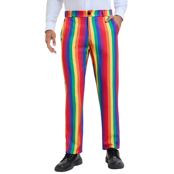 INSPIRE CHIC Striped Dress Pants for Men's Big & Tall Flat Front Business Trousers 38 Rainbow