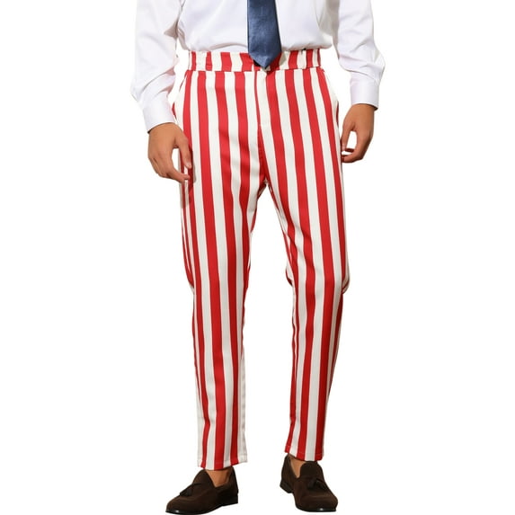 INSPIRE CHIC Striped Dress Pants for Men's Big & Tall Flat Front Business Trousers 34 Red White