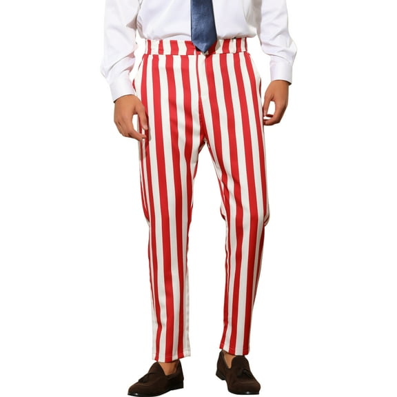 INSPIRE CHIC Striped Dress Pants for Men's Big & Tall Flat Front Business Trousers 42 Red White