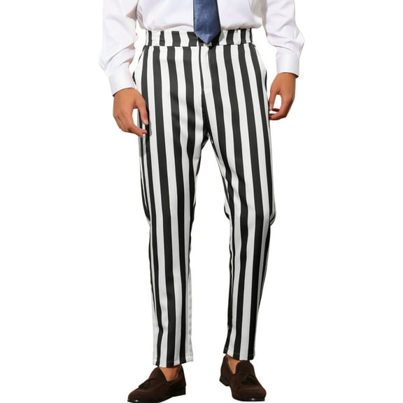 INSPIRE CHIC Striped Dress Pants for Men's Big & Tall Flat Front Business Trousers 38 Black White