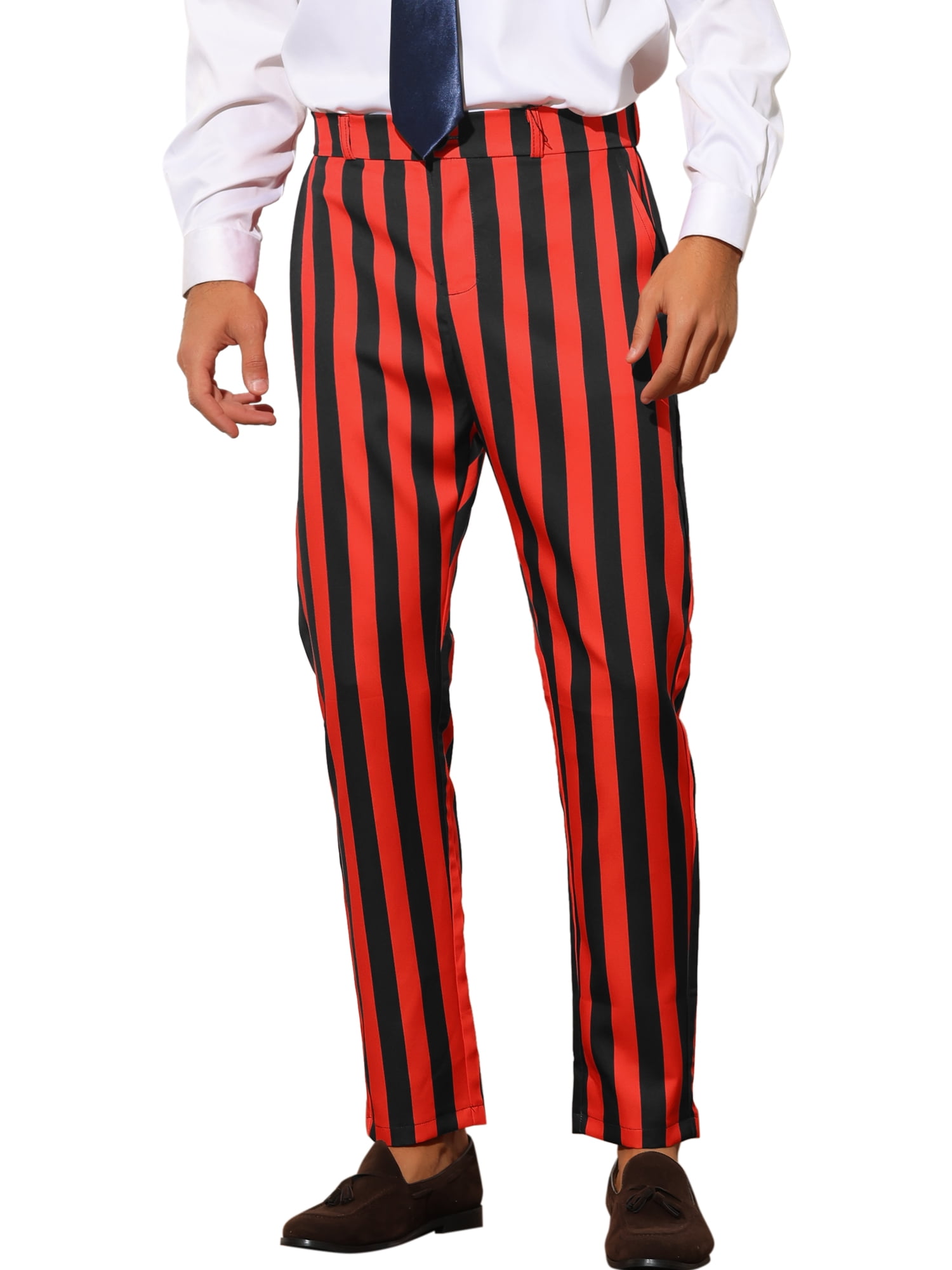 red and black dress pants INSPIRE CHIC Striped Dress Pants for Men's Big & Tall Flat Front Business  Trousers 36 Red Black
