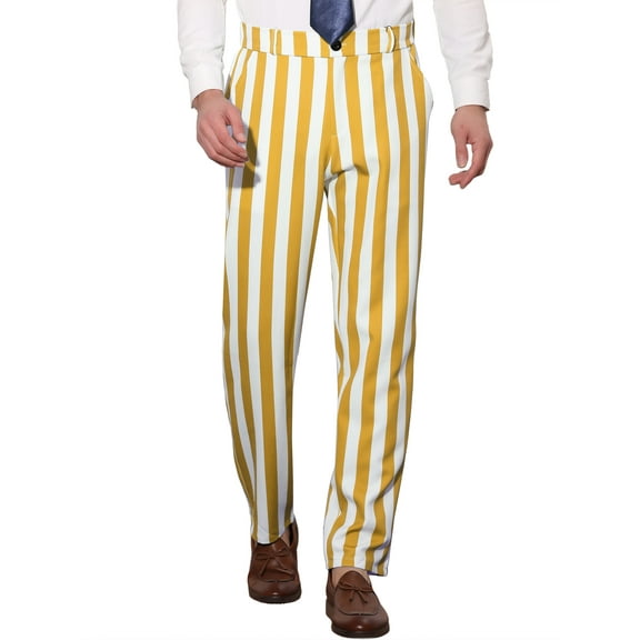 INSPIRE CHIC Striped Dress Pants for Men's Big & Tall Flat Front Business Trousers 38 Dark Yellow