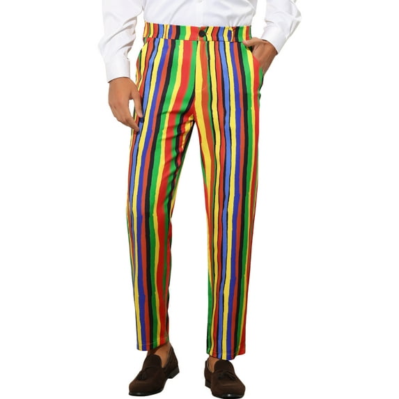 INSPIRE CHIC Men's Pants Bold Colorful Stripe Regular Fit Flat Front Dress Pants 30 Multicolor