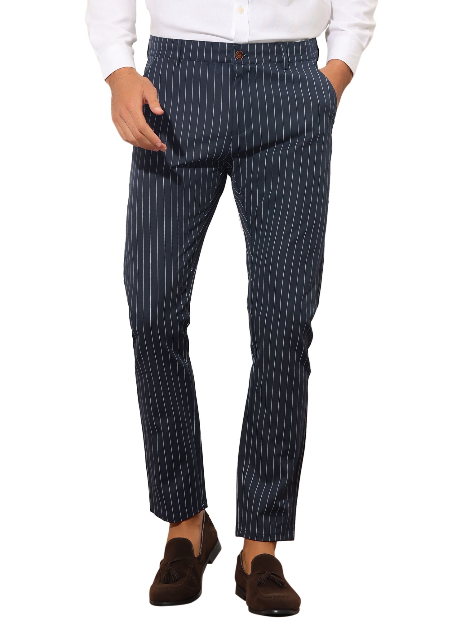 Lars Amadeus Striped Dress Pants for Men's Slim Fit Business Suit Trousers