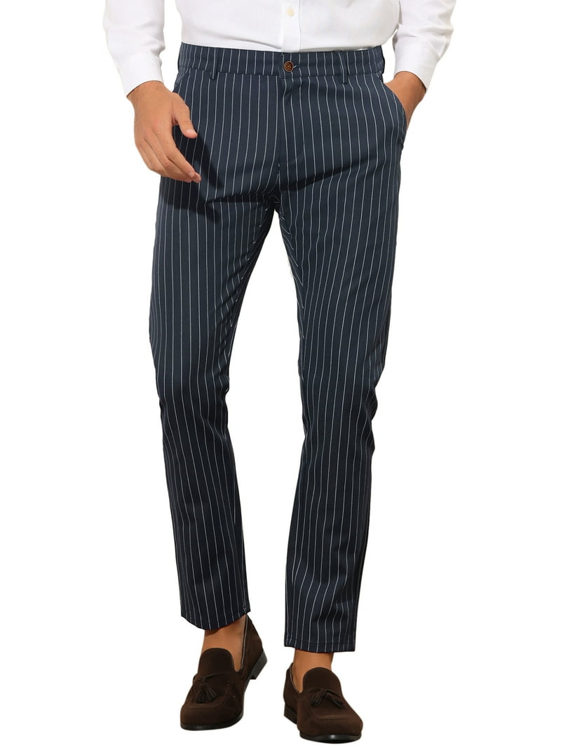 INSPIRE CHIC Stripes Dress Pants for Men's Slim Fit Business Flat