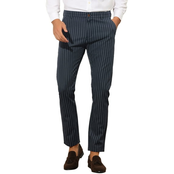 INSPIRE CHIC Stripes Dress Pants for Men's Slim Fit Business Flat Front Chino Trousers 28 Navy