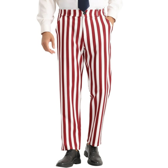 INSPIRE CHIC Striped Dress Pants for Men's Straight Leg Color Block Business Trousers 30 Red White