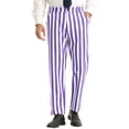 thumbnail image 1 of INSPIRE CHIC Striped Dress Pants for Men's Straight Leg Color Block Business Trousers 32 Purple White, 1 of 5