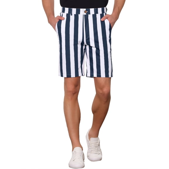 INSPIRE CHIC Striped Dress Shorts for Men's Summer Regular Fit Flat Front Chino Shorts 28 Navy