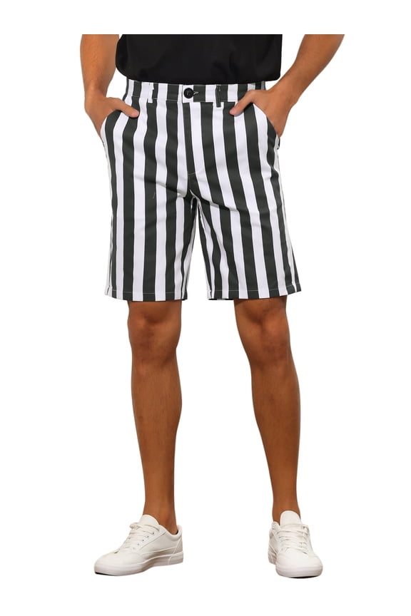 Striped Dress Shorts for Men's Summer Regular Fit Flat Front Chino Shorts 30 Black