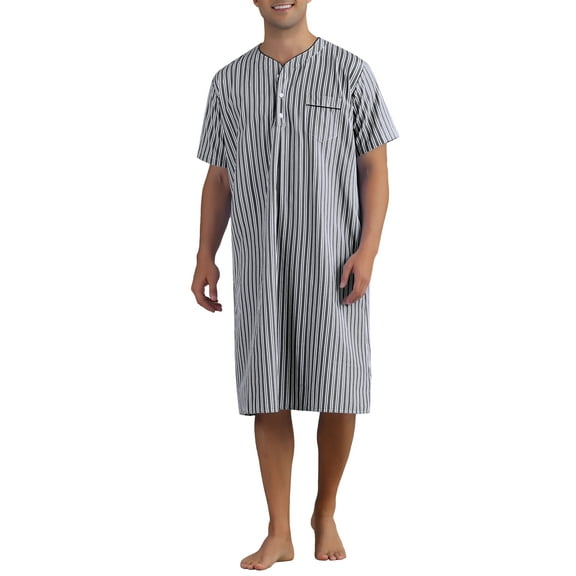 INSPIRE CHIC Striped Nightshirts for Men's Short Sleeve Button Down Sleep Shirts Stripes Nightgown S Black