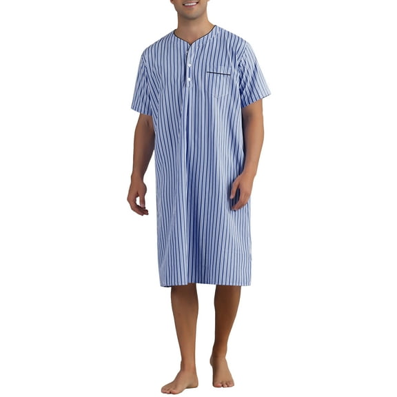 INSPIRE CHIC Striped Nightshirts for Men's Short Sleeve Button Down Sleep Shirts Stripes Nightgown S Dark Blue