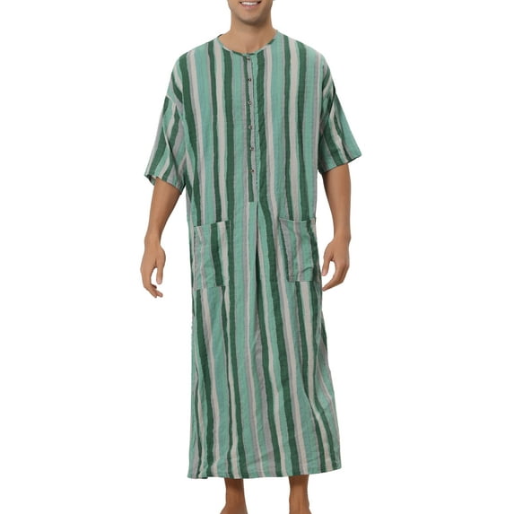 INSPIRE CHIC Striped Nightshirts for Men's Short Sleeves Contrast Colors Stripes Nightgown