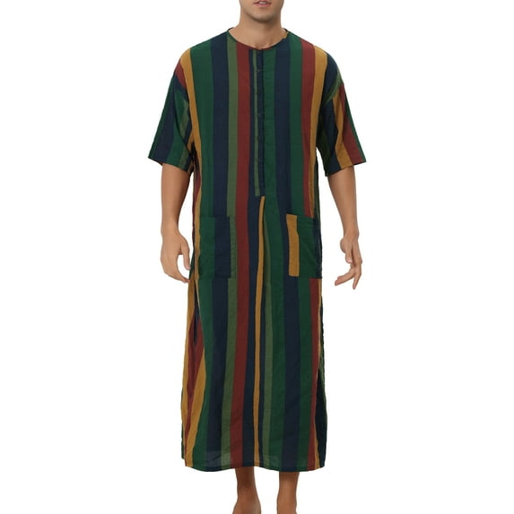 INSPIRE CHIC Striped Nightshirts for Men's Short Sleeves Contrast Colors Stripes Nightgown