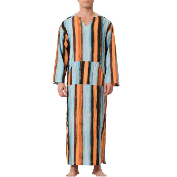 Lars Amadeus Striped Nightshirts for Men's V Neck Long Sleeves Pajamas Nightwear