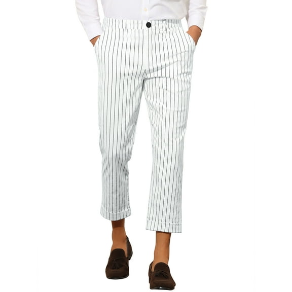 INSPIRE CHIC Striped Pants for Men's Slim Fit Flat Front Cropped Tapered Pants