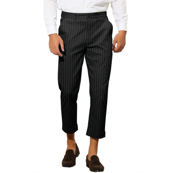 INSPIRE CHIC Striped Pants for Men's Slim Fit Flat Front Cropped Tapered Pants
